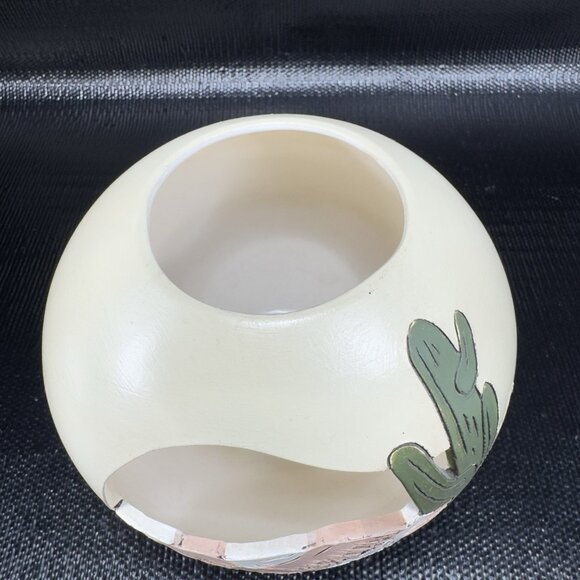 Vintage Hand Made Southwestern Pottery Votive Candle Holder Cutouts Signed VTG - Picture 12 of 15